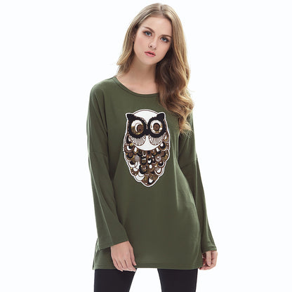Casual Women Owl Designed Women Long Sleeves Pullover Shirts