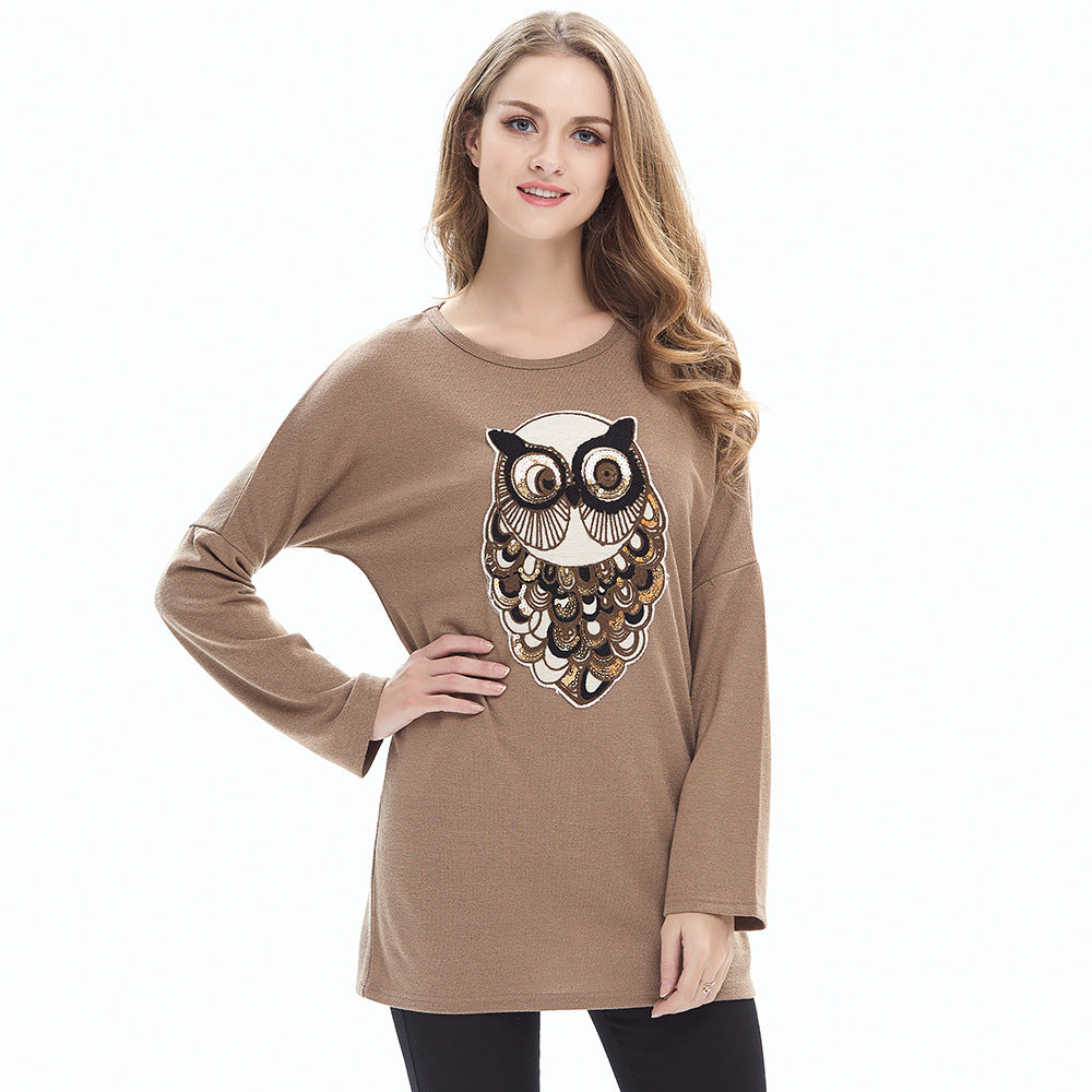 Casual Women Owl Designed Women Long Sleeves Pullover Shirts