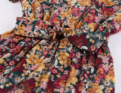 Vintage V Neck Short Sleeves Long Dress-STYLEGOING