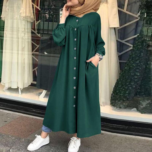 Women Leisure Long Sleeves Shirt Dresses-STYLEGOING
