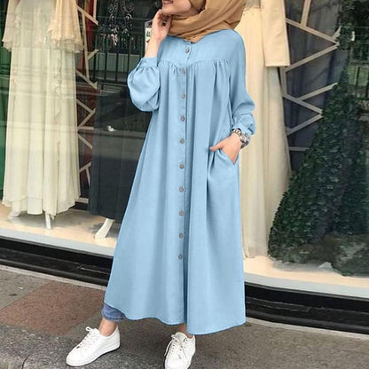 Women Leisure Long Sleeves Shirt Dresses-STYLEGOING