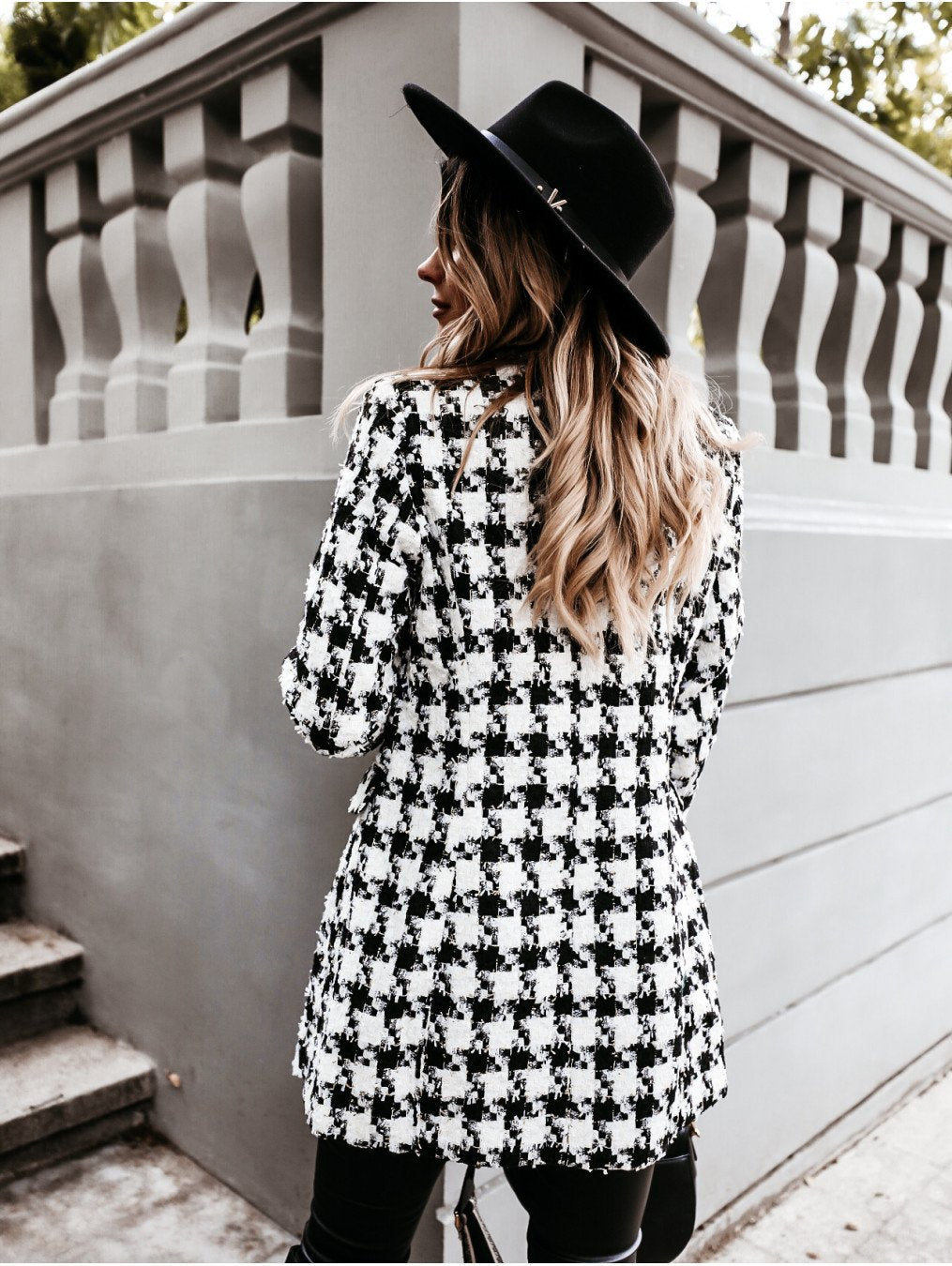 Women Turnover Collar Plaid Winter Overcoat-STYLEGOING