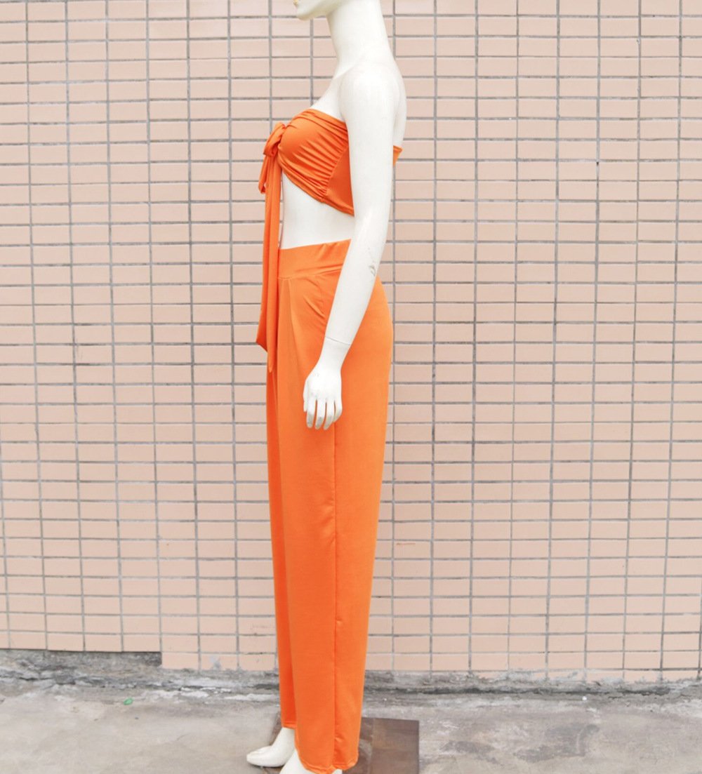 Sexy Women Strapless Tops+loose Pants Suits-STYLEGOING