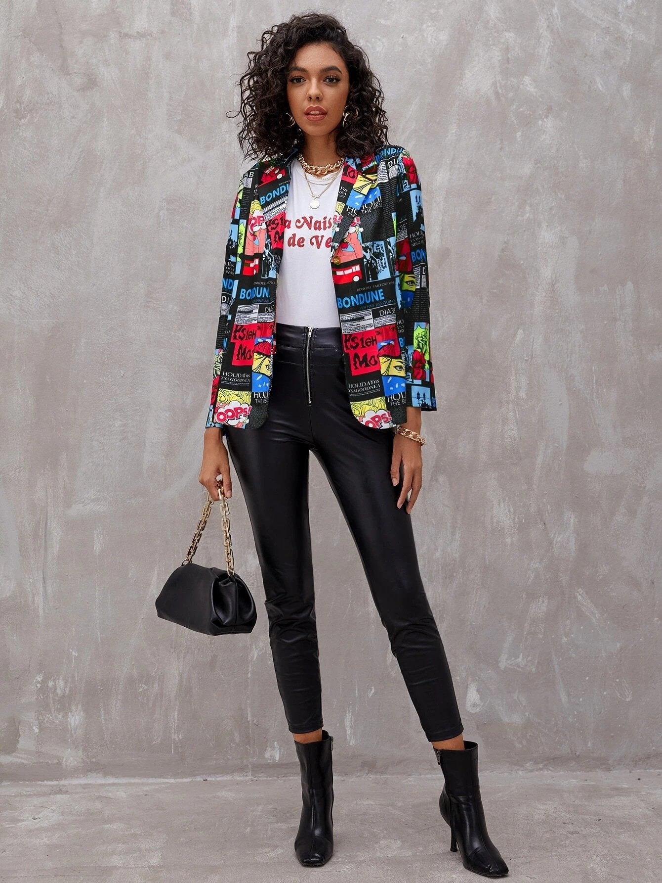 Women Selling Newspaper Print Blazers-STYLEGOING