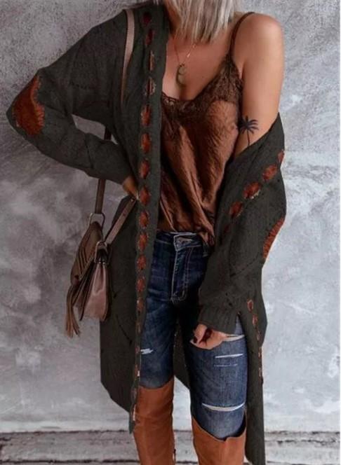 Women Knitting Long Sleeves Cardigan Sweaters-STYLEGOING