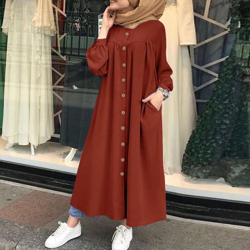 Women Leisure Long Sleeves Shirt Dresses-STYLEGOING
