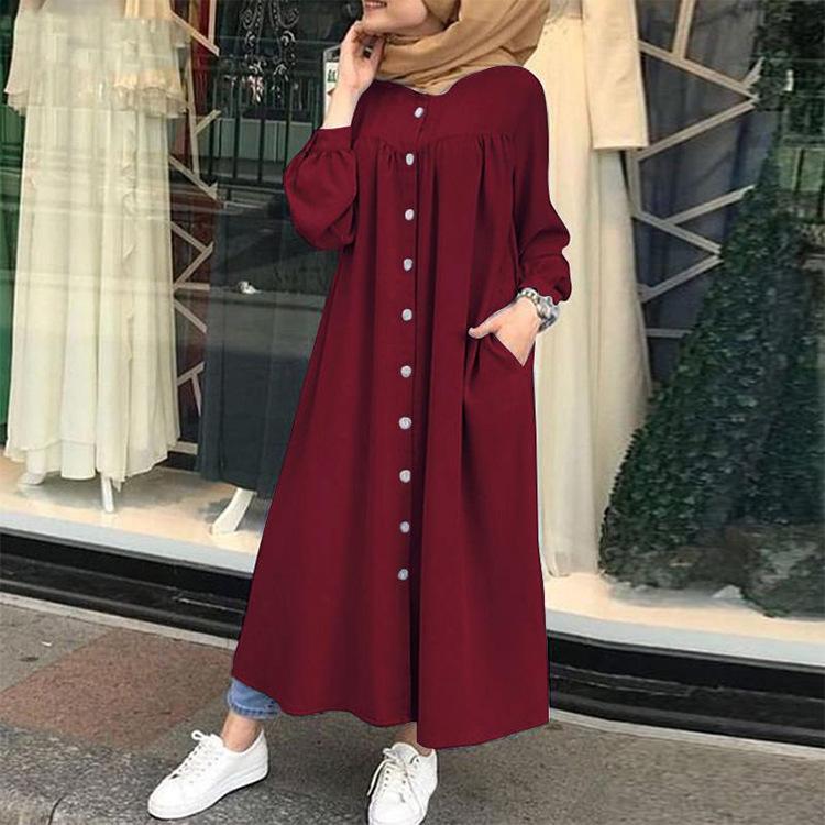 Women Leisure Long Sleeves Shirt Dresses-STYLEGOING