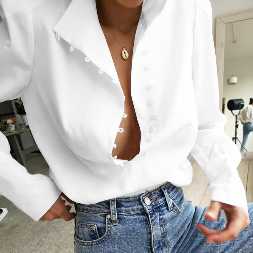 Vintage High Neck Office Lady Long Sleeves Shirts