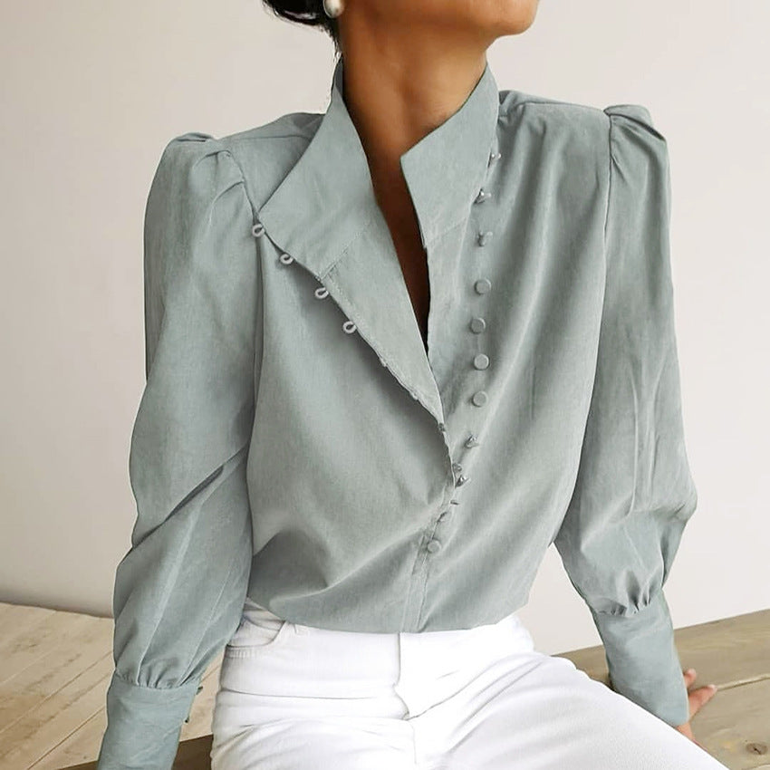 Vintage High Neck Office Lady Long Sleeves Shirts