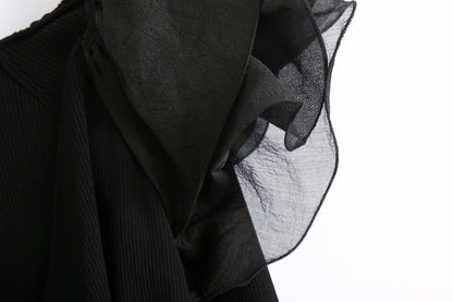 Sexy Black V Neck Knitting Long Sleeves Shirts