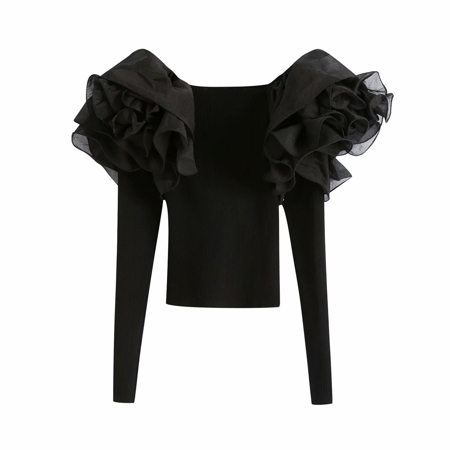 Sexy Black V Neck Knitting Long Sleeves Shirts