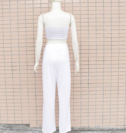 Sexy Women Strapless Tops+loose Pants Suits-STYLEGOING