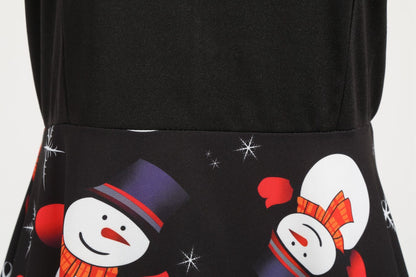 Women Vintage Christmas Snowmen Slim Waist Dresses-STYLEGOING