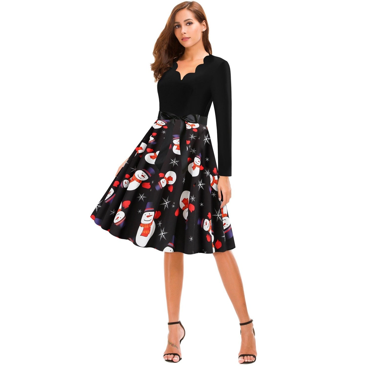Women Vintage Christmas Snowmen Slim Waist Dresses-STYLEGOING