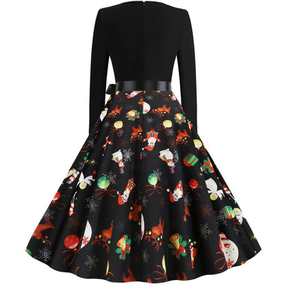 Women Long Sleeves V Neck Christmas Winter Dresses-STYLEGOING