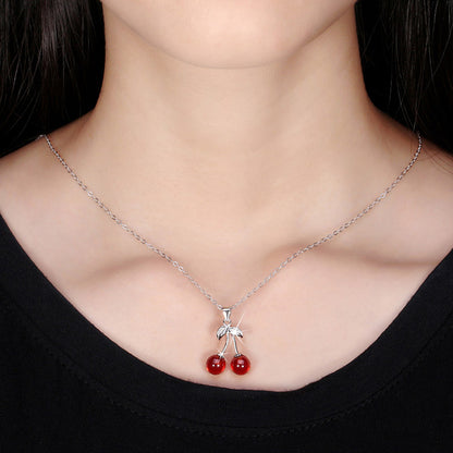 Agate Cherry Design Sterling Sliver Necklace