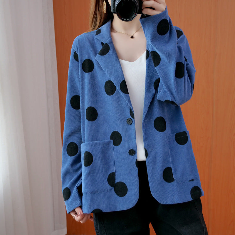 Casual Long Sleeves Corduroy Dot Print Blazer Coat