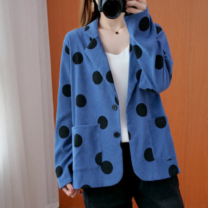 Casual Long Sleeves Corduroy Dot Print Blazer Coat