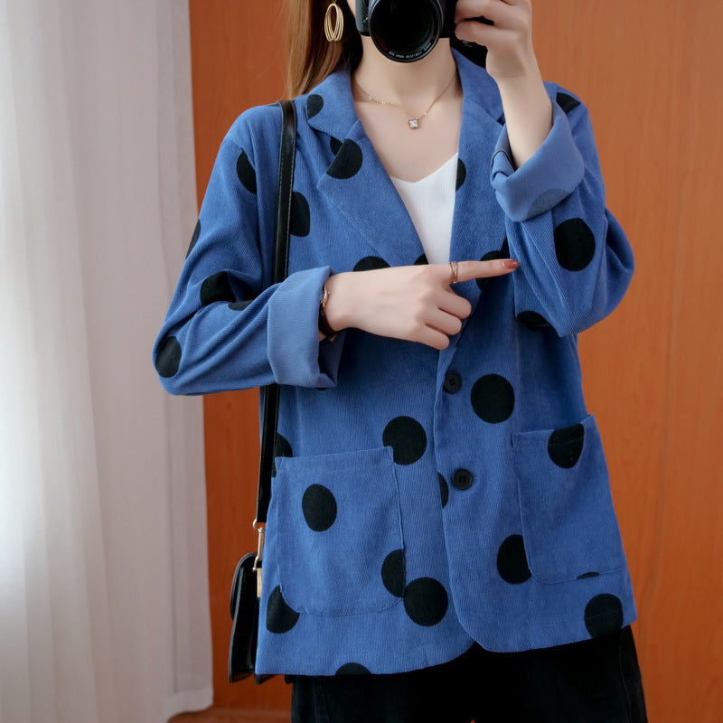 Casual Long Sleeves Corduroy Dot Print Blazer Coat