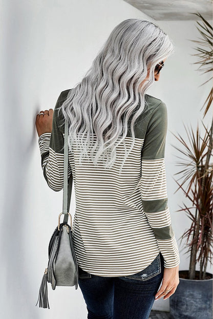 Women Striped Long Sleeves T Shirts-STYLEGOING