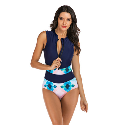 Sexy Diving Sleeveless One Piece Zipper Swimsuits
