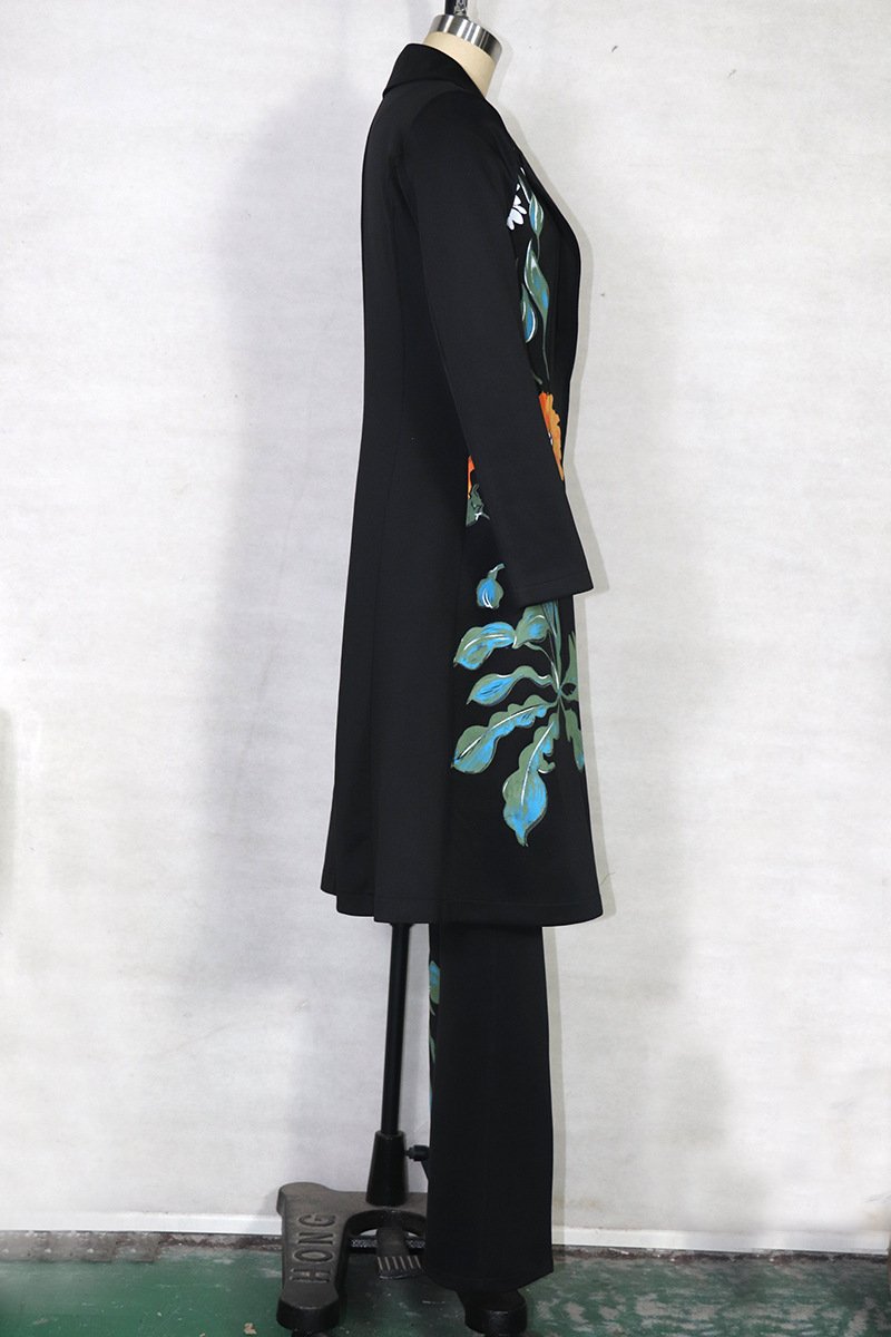Classy Daisy Print Trenchcoat and Pants Suits-STYLEGOING