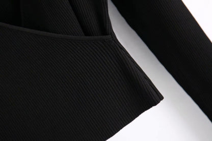Sexy Black V Neck Knitting Long Sleeves Shirts