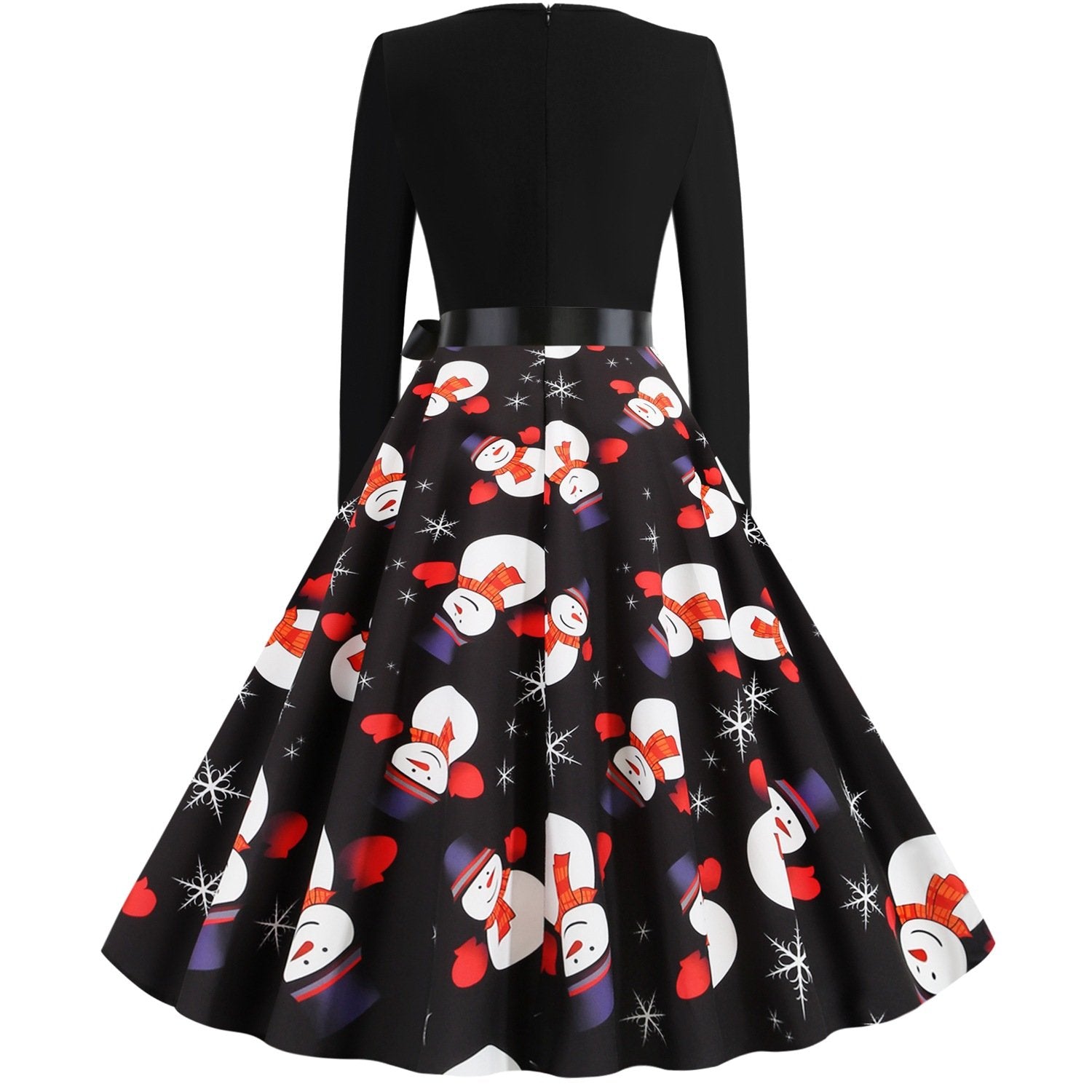 Women Vintage Christmas Snowmen Slim Waist Dresses-STYLEGOING