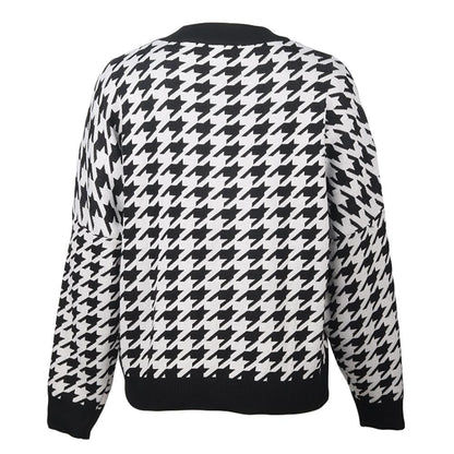 Vintage Women Plaid Knitting Hoody Sweaters