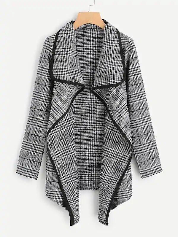 Women Plaid Turnover Collar Woolen Overcoat