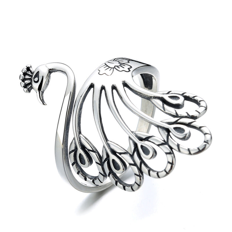 Vintage Open End Peacock Design Sliver Rings for Women