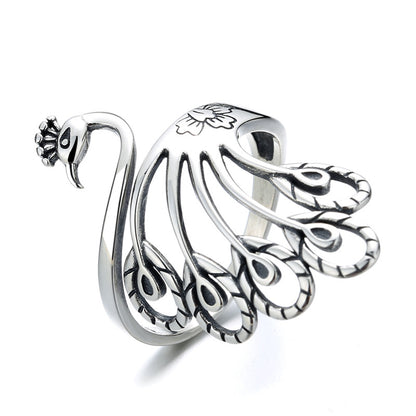 Vintage Open End Peacock Design Sliver Rings for Women