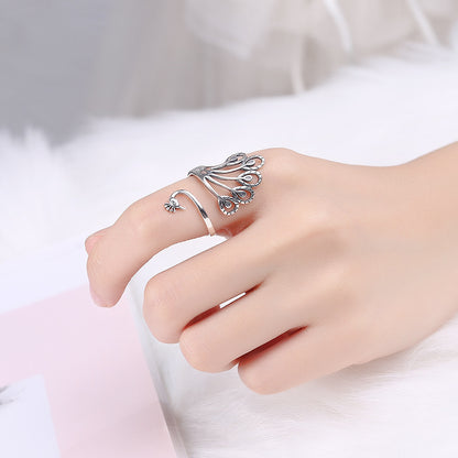 Vintage Open End Peacock Design Sliver Rings for Women