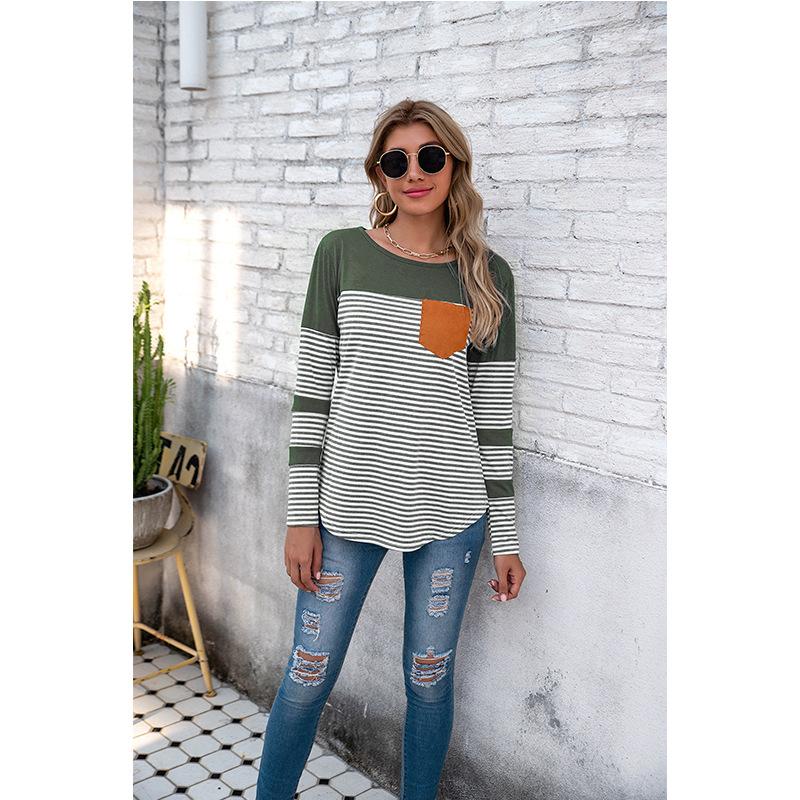 Women Striped Long Sleeves T Shirts-STYLEGOING