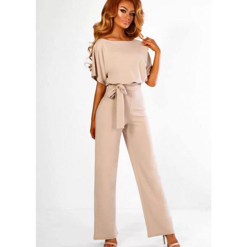 Women Summer Belt Short Sleeves Summer Jumpsuits-STYLEGOING