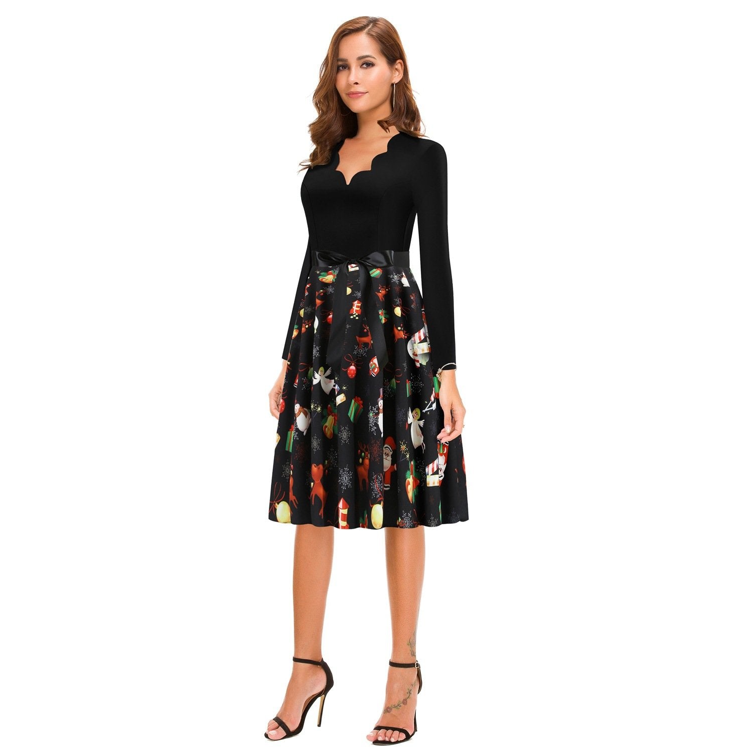 Women Long Sleeves V Neck Christmas Winter Dresses-STYLEGOING
