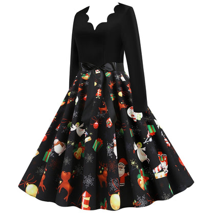 Women Long Sleeves V Neck Christmas Winter Dresses-STYLEGOING