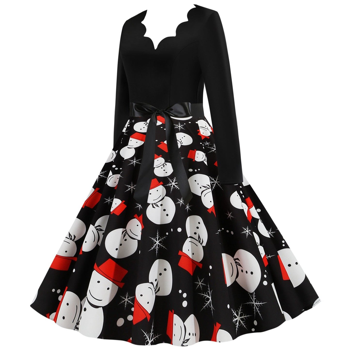 Women Christmas Snowman Slong Sleeves Winter Dresses-STYLEGOING