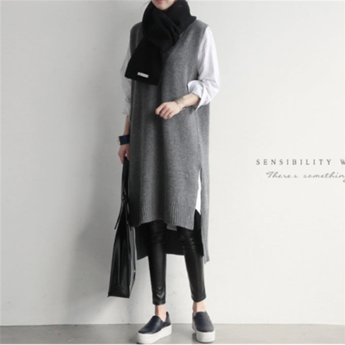 Casual Knitted V Neck Long Vest Dresses for Women