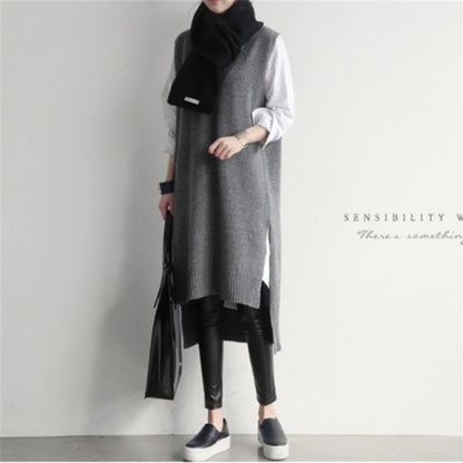 Casual Knitted V Neck Long Vest Dresses for Women