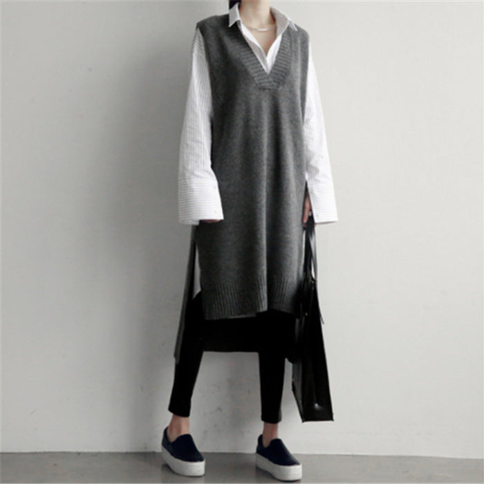 Casual Knitted V Neck Long Vest Dresses for Women