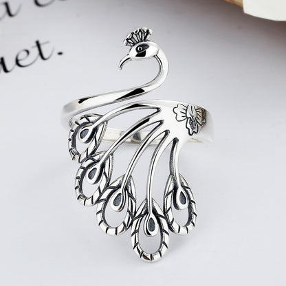 Vintage Open End Peacock Design Sliver Rings for Women