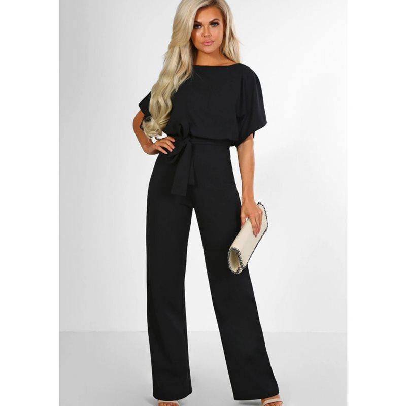 Women Summer Belt Short Sleeves Summer Jumpsuits-STYLEGOING