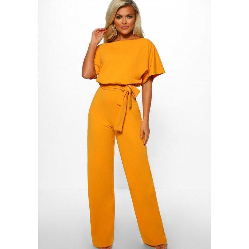 Women Summer Belt Short Sleeves Summer Jumpsuits-STYLEGOING