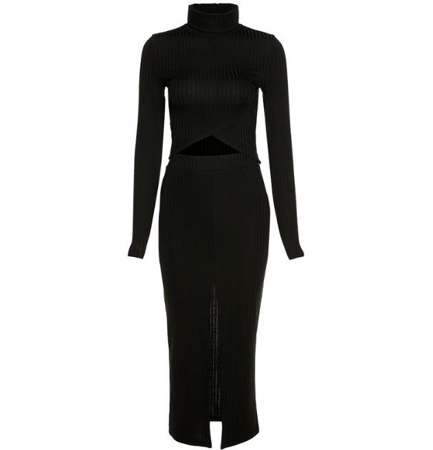 Sexy Long Sleeve Shirts+ High Waist Skirt Dresses-STYLEGOING