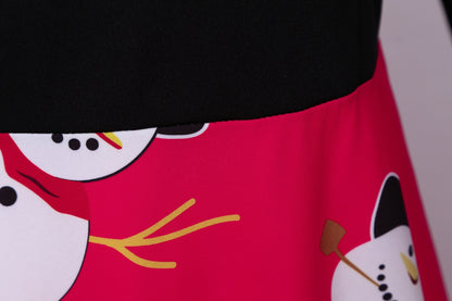 Vintage Christmas Snowman Print Long Sleeves Dresses