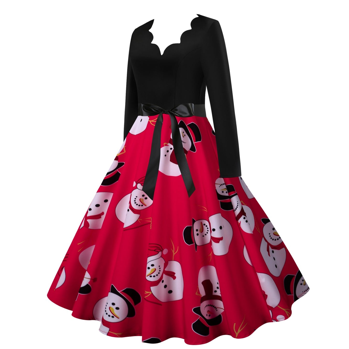 Vintage Christmas Snowman Print Long Sleeves Dresses