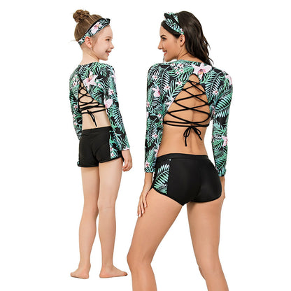 Green Parent-child Surf suit Diving Suit-STYLEGOING