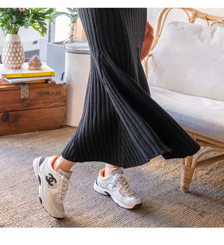 Casual Turtleneck Winter Long Knitting Dresses for Women with Belt