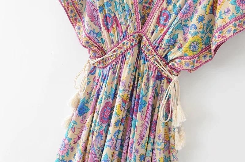 Peacock Print Bohemia Tassel Dresses-STYLEGOING